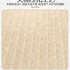A product image for Warm Sleep bedding featuring a quilted beige bed skirt set with pillowcases.