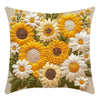 A cushion pillow cover featuring a detailed floral design with yellow and white sunflowers and greenery.