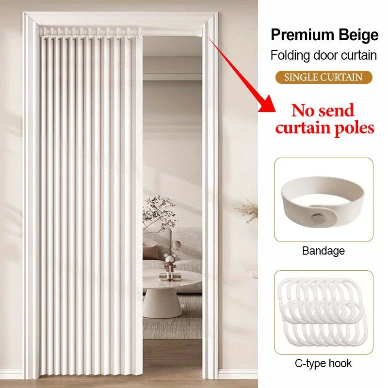 Premium beige folding door curtain with single curtain and bandage style for privacy