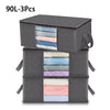 A set of three gray foldable clothes organizer bags with clear windows.