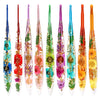 A set of ten floral patterned epoxy crochet hooks in various colors and designs.