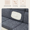 Close-up of a gray jacquard sofa cushion cover showing elasticized drawstring features and fabric texture.