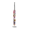 A single handmade crochet knitting hook with a colorful, floral design and a silver tip.