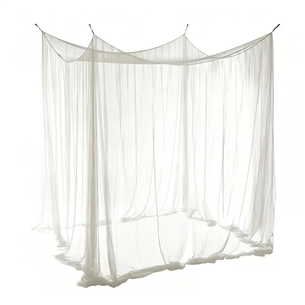 Large sheer white mosquito net draped over a frame for outdoor use