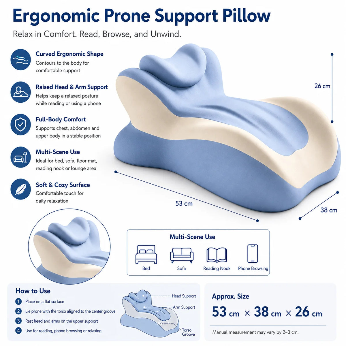 Multifunctional Memory Foam Reading Pillow with Ergonomic Neck Support