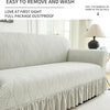 A light beige sofa cover featuring a textured, pleated fabric displayed on a couch.