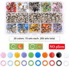 A variety of metal snap fasteners in 20 colors and 10 sets are displayed, along with a set of pliers.