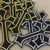 Black and gold embroidered cross applique patches for clothing