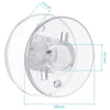 Transparent plastic sewing machine bobbins with a 0.35 inch diameter and 0.27 inch height.
