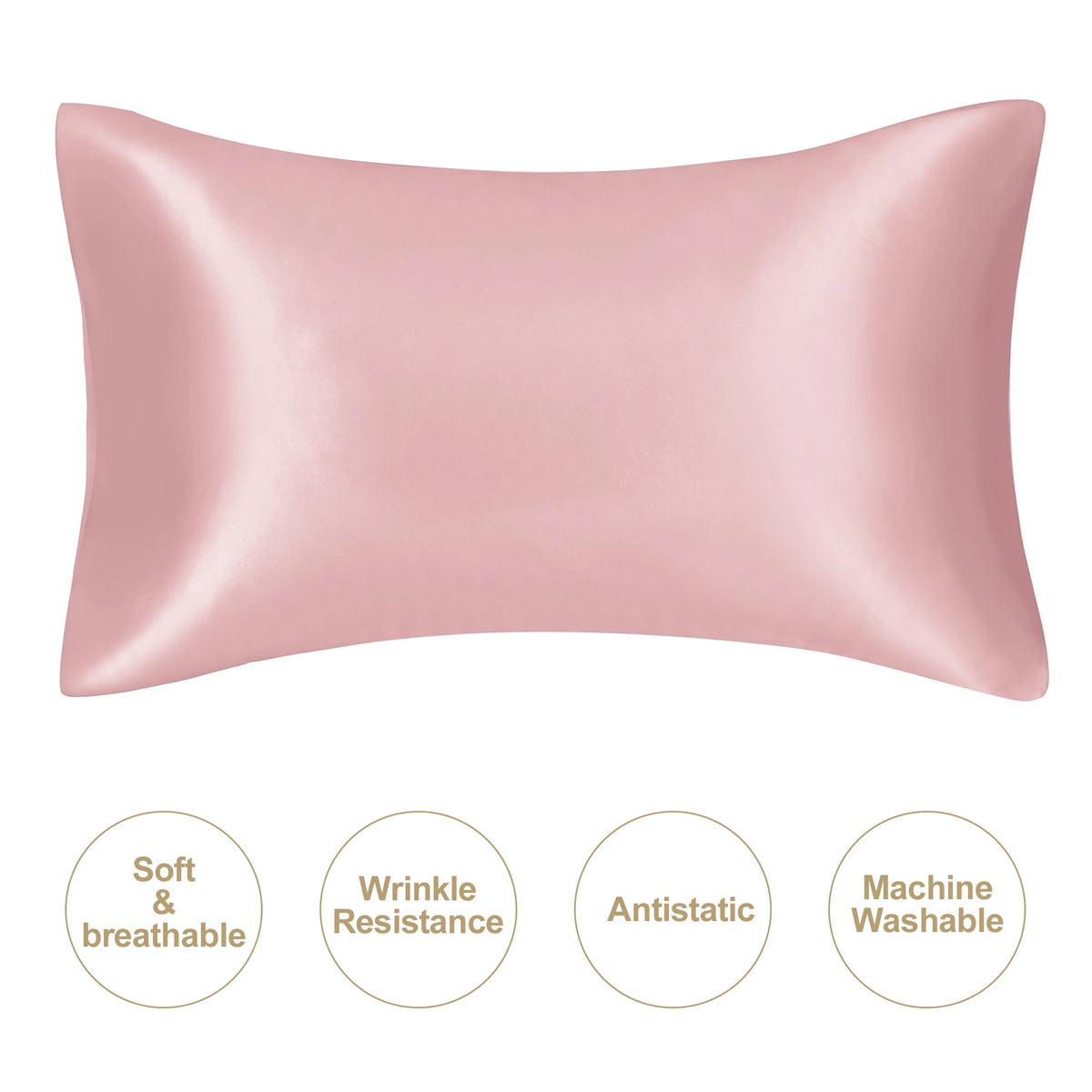 A smooth, rosy pink satin pillowcase shown flat, highlighting its soft and breathable texture.
