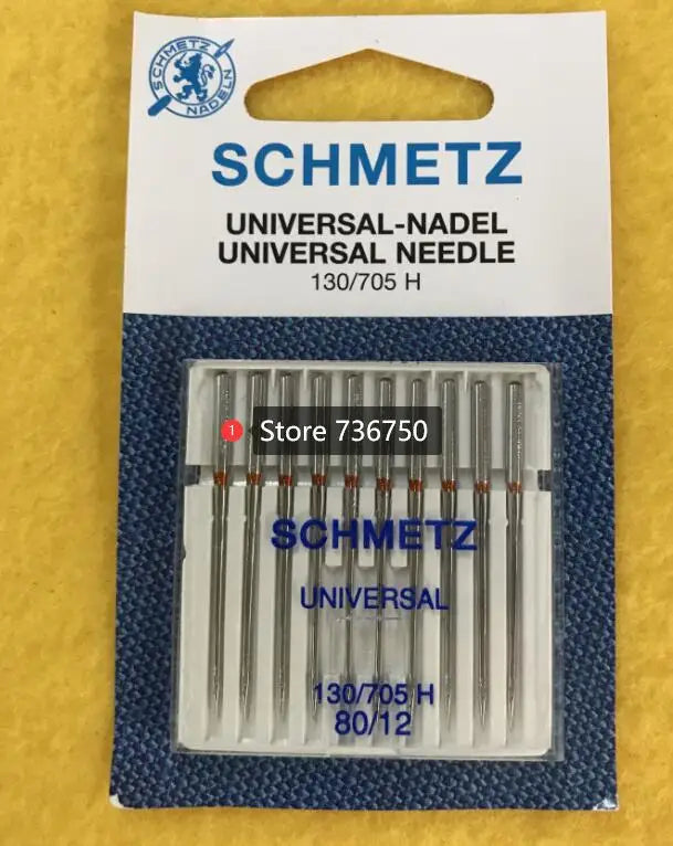 A package of SCHMETZ universal sewing machine needles, model 130/705 H, for sewing machines.
