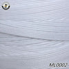 A spool of white wax thread embroidery cord is shown in a close-up view.