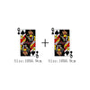 Two identical iron-on clothing patches featuring a stylized face and playing card design, shown with a plus sign for duplicat