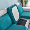 Teal stretch sofa seat cushion protector slipcover with a white back and black insert