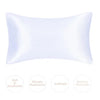 A smooth, white mulberry silk satin pillowcase shown flat.