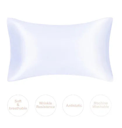 A smooth, white mulberry silk satin pillowcase shown flat.