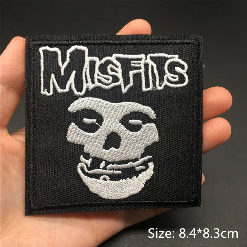 Black embroidered punk badge featuring a skull design and the text MISFIS