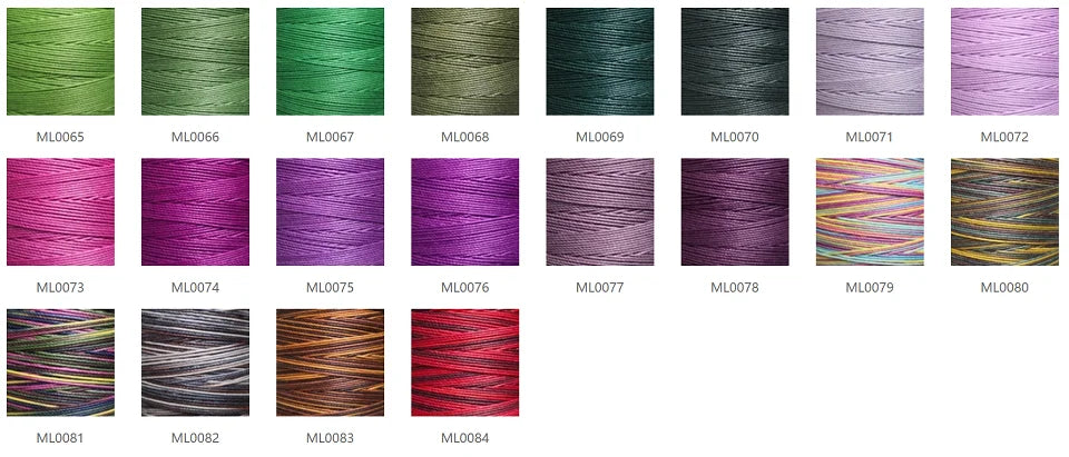 A grid displaying various shades of high quality wax thread embroidery cord in different colors and textures.
