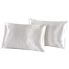 Two white silky satin pillowcases shown side by side.