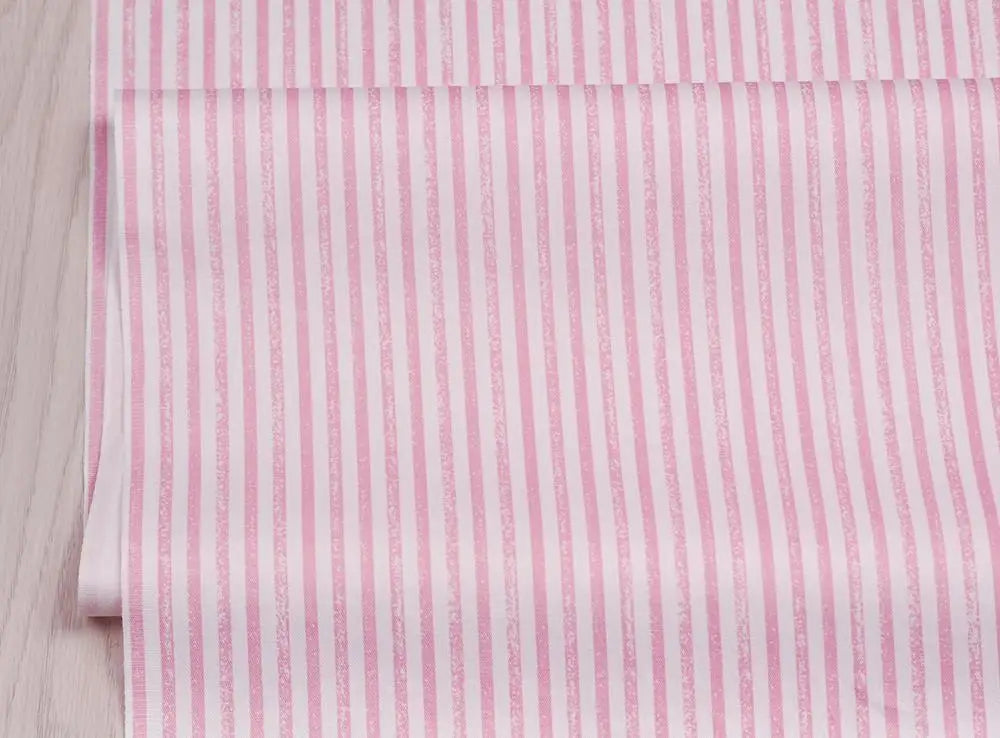 Pink floral and stripe cotton twill fabric with vertical stripes for sewing and DIY projects