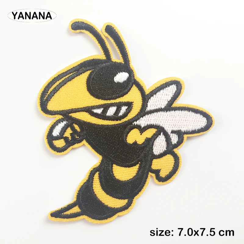 Yellow and black embroidered bee patch apparel