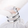 Silver animal finger rings featuring a textured, snake-like design displayed on a white background.