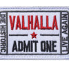 Embroidered Valknut Viking patch with hook and loop backing featuring the text VALHALLA ADMIT ONE