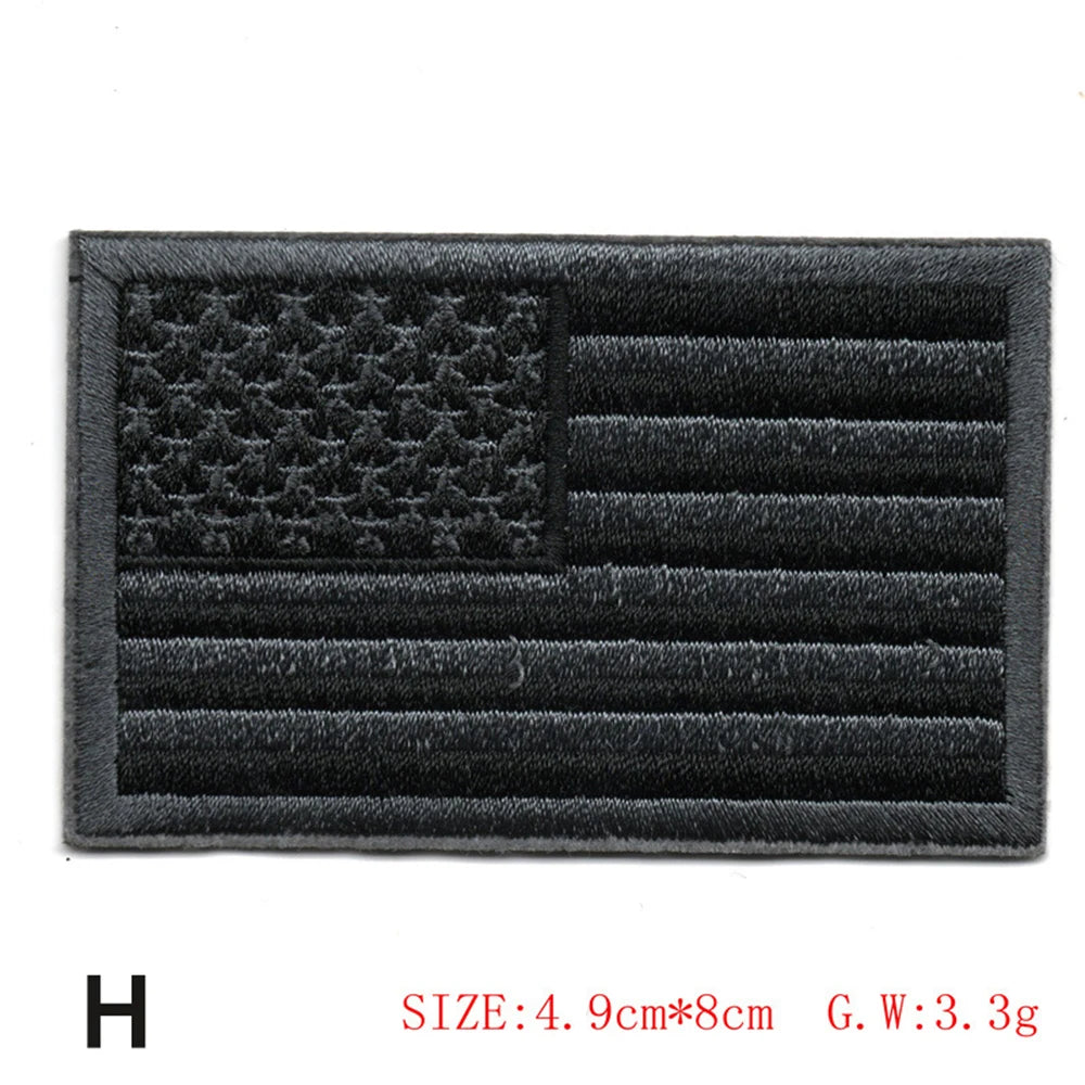 Black embroidered flag patch featuring the stars and stripes design