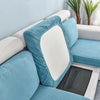 Light blue stretch sofa seat cushion protector slipcover with a quilted pattern