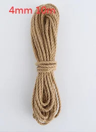 A bundle of natural hemp jute rope, 4mm thick, used for home decor and crafting.