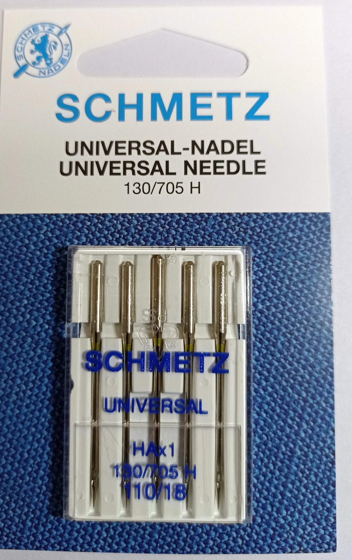 A package of Schmidtz universal sewing machine needles labeled 130/705 H.