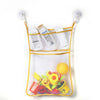 A clear mesh bag filled with cute duck frog bath toys for kids, including various plastic and silicone shapes.
