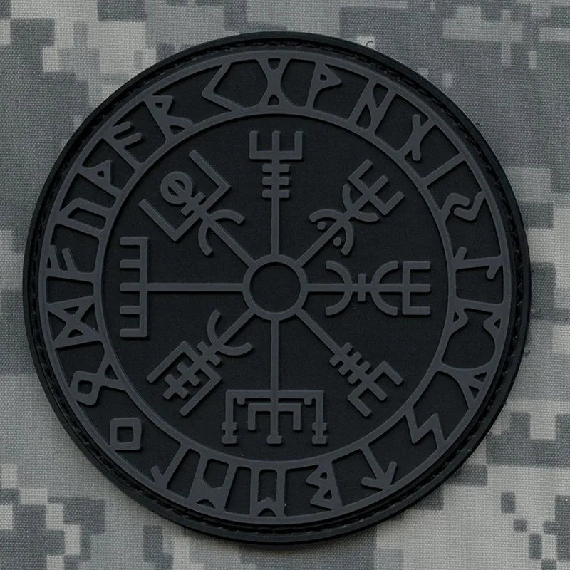 Black embroidered Valknut Viking patch with hook and loop backing