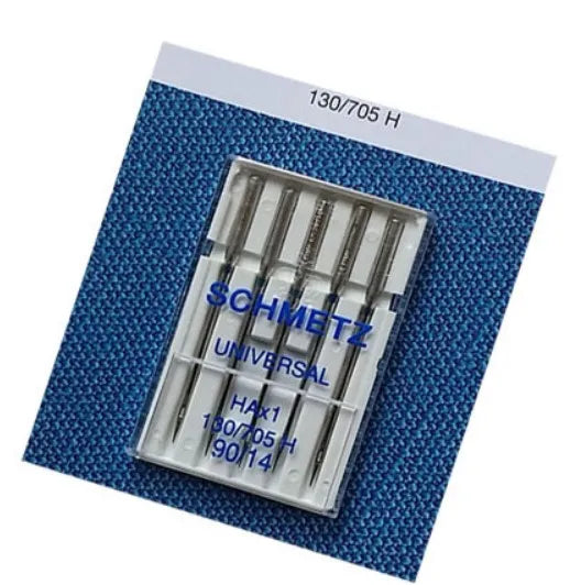 A plastic case containing a set of 130/705 H universal sewing machine needles.