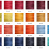 A grid of various colored embroidery threads and cords in various shades of red, orange, brown, blue, and green.