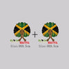 Two black and yellow cross patterns on green leaves, labeled as beautiful DIY iron-on clothing patches.