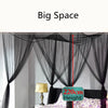 Black mosquito net bed canopy with a 220cm height shown in a bedroom setting.