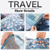 A set of six fabric storage pouches and a mesh bag for organizing clothes.