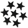 A collection of black glitter rhinestone iron-on star patches for clothing.