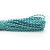 A bundle of durable multi-color paracord rope with a teal and white checkered pattern.