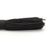 A bundle of black 2mm paracord rope coiled together.