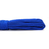 A coil of bright blue paracord rope.