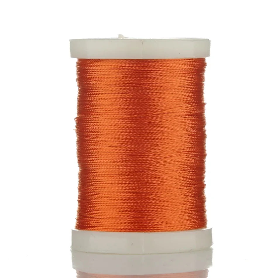 A spool of 150M multi-braided orange polyester fishing line on a white plastic spool.