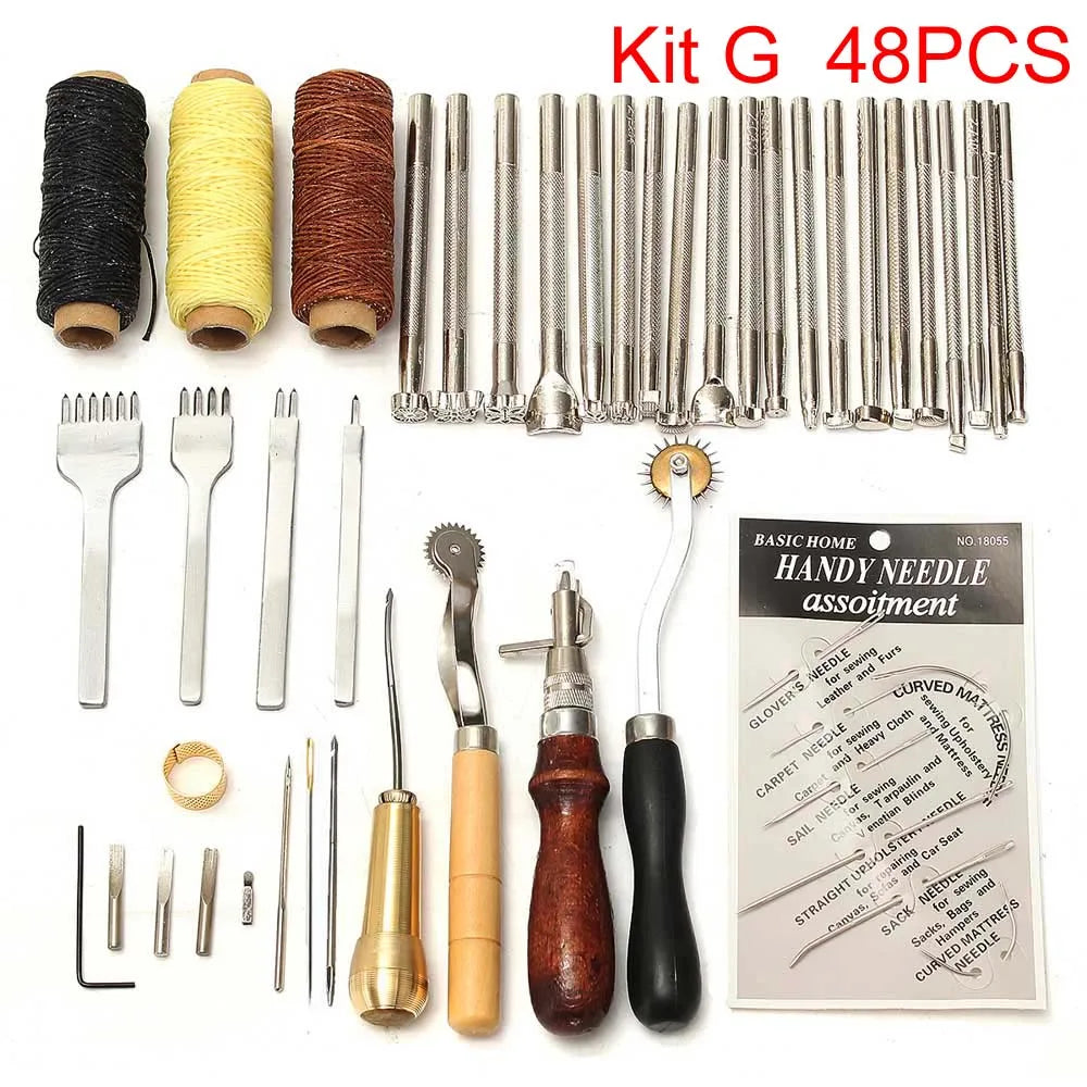 Kit G 48 pieces of various hand tools including needles and awls for leather crafting