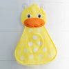 A yellow duck bath toy with orange beak and white polka dots, designed for kids.