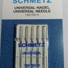 A package of Schmidt universal sewing machine needles labeled 130/705 H and 75/11.