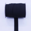 A black, ribbed bias tape binding ribbon is shown attached to a black stick or rod.