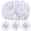 A large quantity of transparent plastic sewing machine bobbins or spools arranged in a pile.