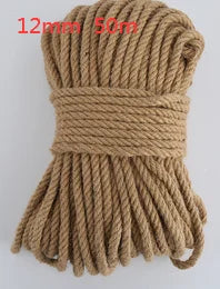 A bundle of 12mm 50m natural hemp jute rope in a light tan color.