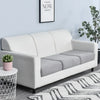 A modern white sofa with a gray seat cushion cover displayed in a bright room.